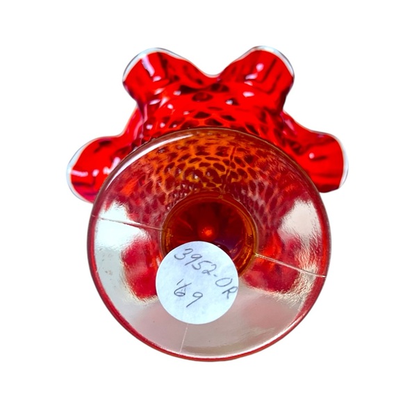 Vintage 4” Amberina Hobnail Vase Clear Trim - Picture 7 of 9